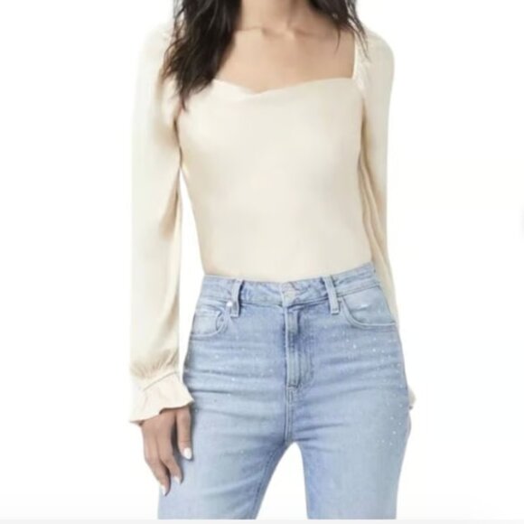 Paige Andreya Silky Long Sleeve Thong Bodysuit NWT Women's Sz L Ecru/Cream - Picture 2 of 10